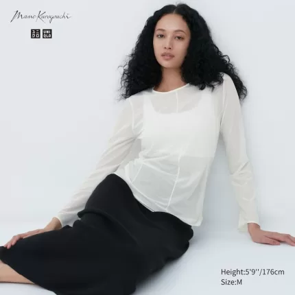 Uniqlo Mame Kurogouchi Sheer Mock Neck Long Sleeved Women’s Tops White