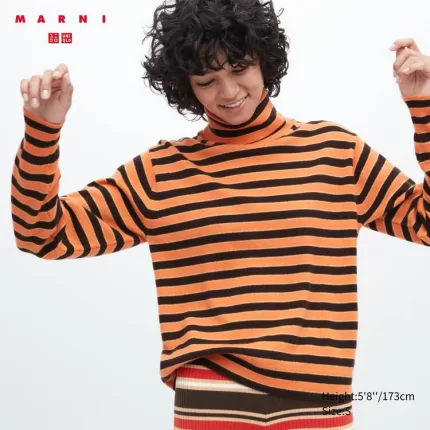 Uniqlo Marni Cashmere Striped Turtleneck Women’s Knitwear Orange