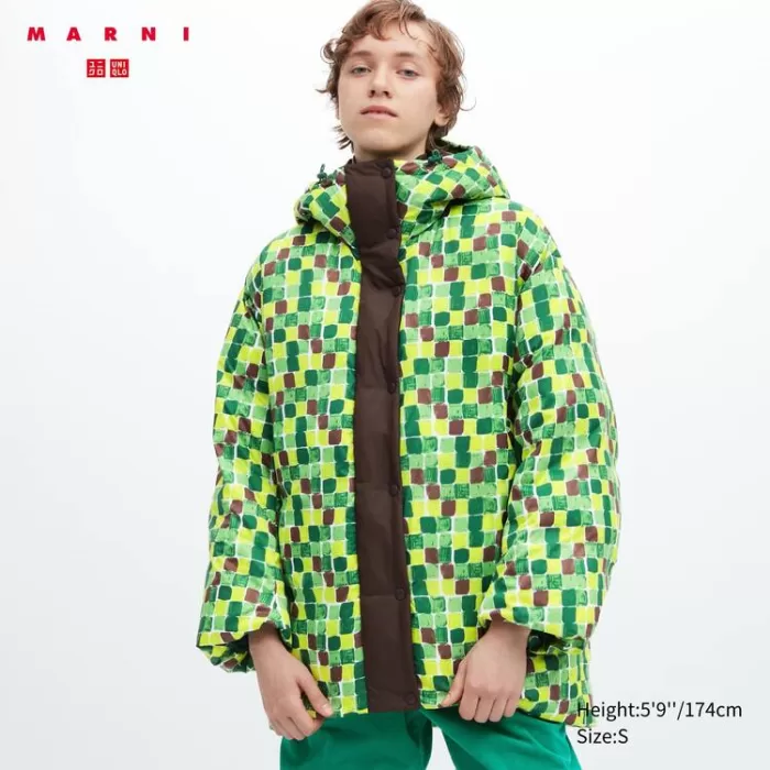 Uniqlo Marni Down Printed Oversized Coats Women Green