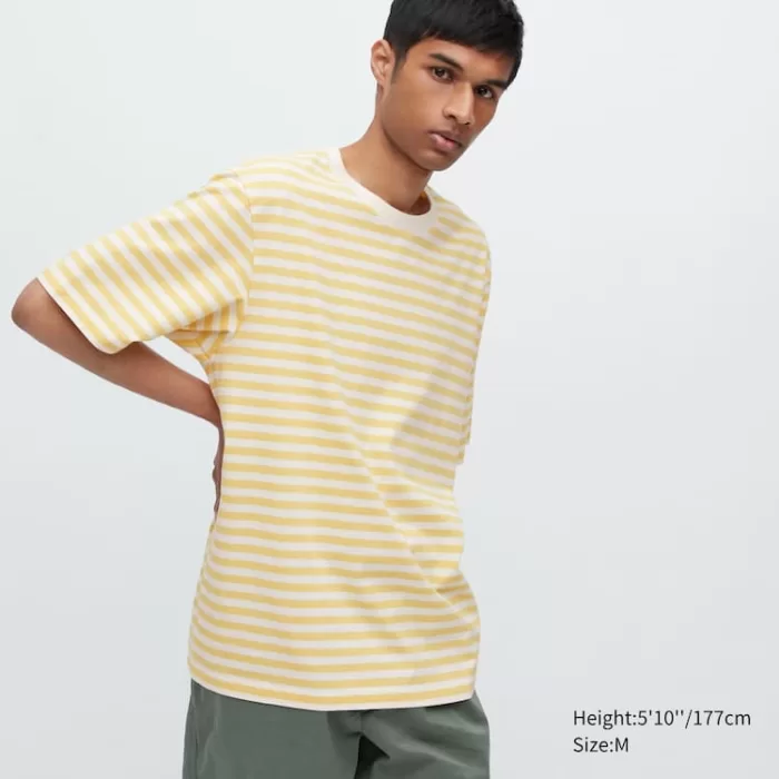 Uniqlo Men’s Oversized Striped Half Sleeved T-Shirt Yellow