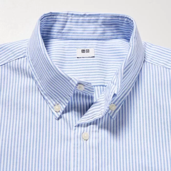 Uniqlo Men’s Regular Fit Striped Oxford Shirt (Button-down Collar) Blue