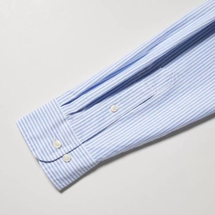 Uniqlo Men’s Regular Fit Striped Oxford Shirt (Button-down Collar) Blue