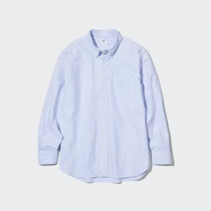 Uniqlo Men’s Regular Fit Striped Oxford Shirt (Button-down Collar) Blue