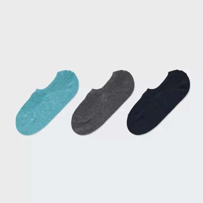 Uniqlo Mesh Invisible No-show Socks (Three Pairs) Women Blue Grey Black