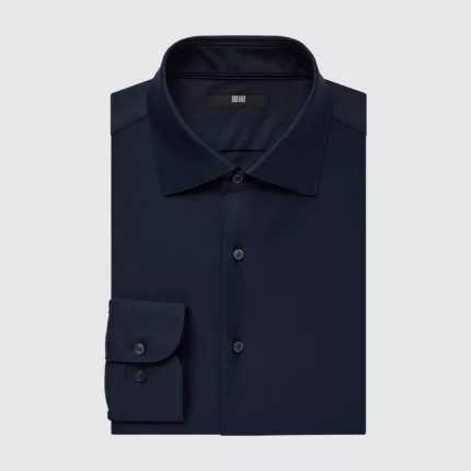 Uniqlo Non-iron Jersey Regular Fit (Semi-cutaway Collar) Men’s Shirts Navy Blue