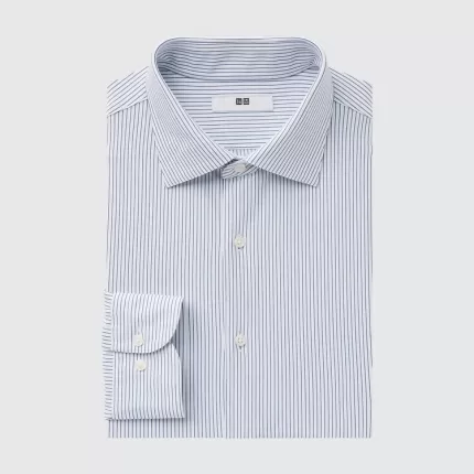 Uniqlo Non-iron Jersey Regular Fit Striped (Semi-cutaway Collar) Men’s Shirts Blue