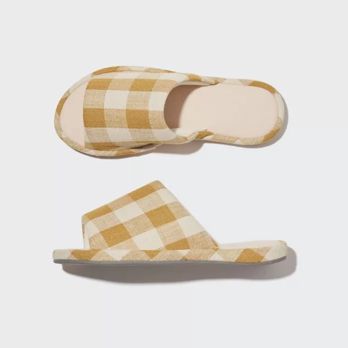 Uniqlo Open Toe Checked Canvas Slippers for Men Yellow