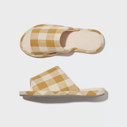 Uniqlo Open Toe Checked Canvas Slippers for Women Yellow