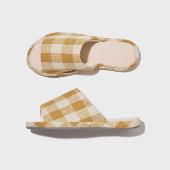 Uniqlo Open Toe Checked Canvas Slippers for Women Yellow