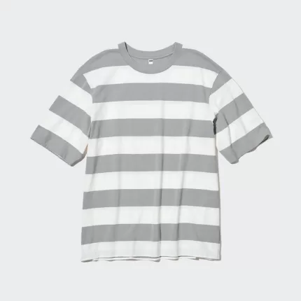 Uniqlo Oversized Striped Half Sleeved T-Shirt Men Grey