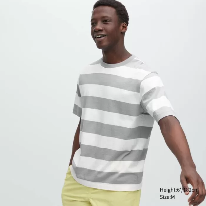 Uniqlo Oversized Striped Half Sleeved T-Shirt Men Grey