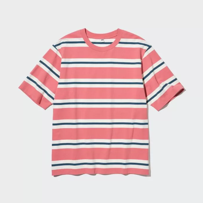 Uniqlo Oversized Striped Half Sleeved T-Shirt Men Pink