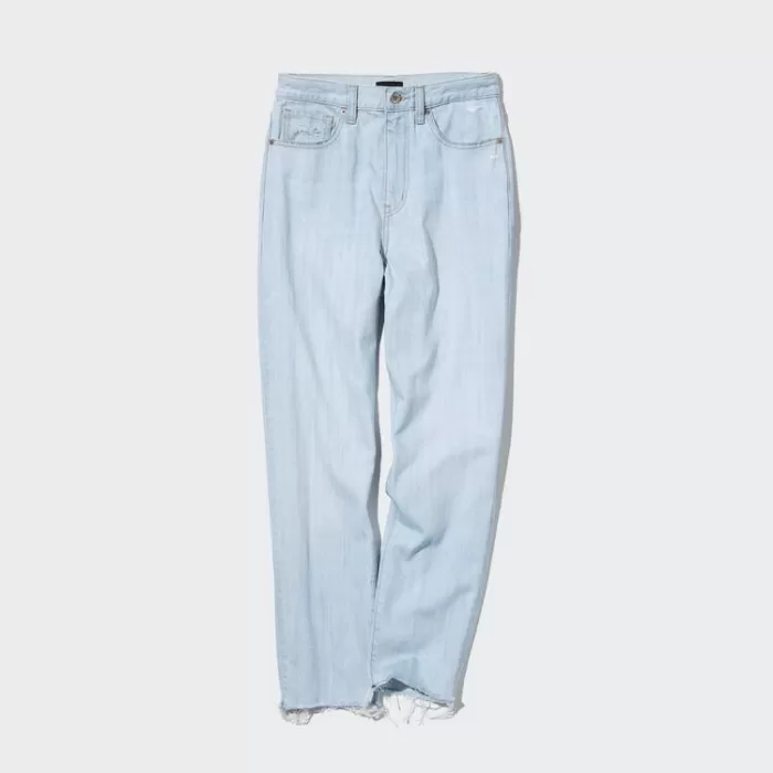 Uniqlo Peg High Rise Distressed Jeans Women Blue