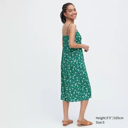 Uniqlo Printed Front Slit Camisole Dress Women Green