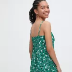 Uniqlo Printed Front Slit Camisole Dress Women Green