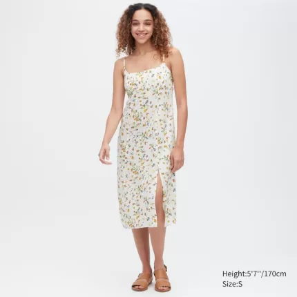 Uniqlo Printed Front Slit Camisole Dress Women White