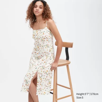 Uniqlo Printed Front Slit Camisole Dress Women White