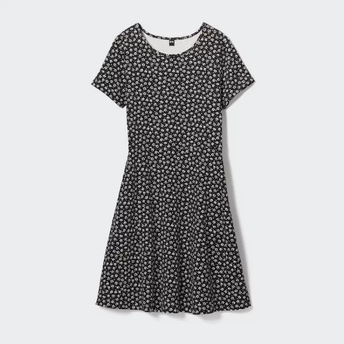 Uniqlo Printed Short Sleeved Flared Dress Women Black