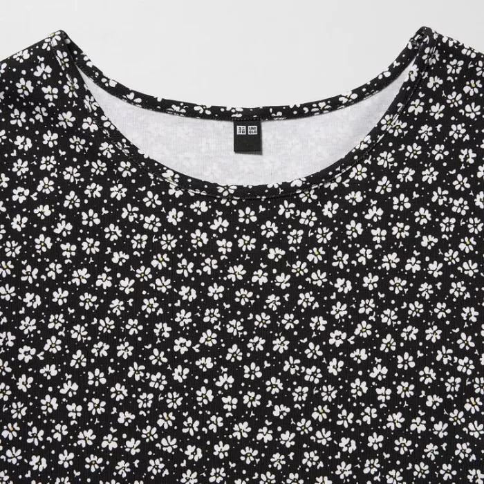 Uniqlo Printed Short Sleeved Flared Dress Women Black