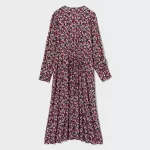 Uniqlo Printed V Neck Flared Long Sleeved Dress Women Pink