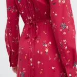 Uniqlo Printed V Neck Flared Long Sleeved Dress Women Red