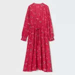 Uniqlo Printed V Neck Flared Long Sleeved Dress Women Red