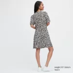 Uniqlo Printed V Neck Short Sleeved Mini Dress Women White Black