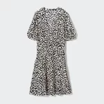 Uniqlo Printed V Neck Short Sleeved Mini Dress Women White Black