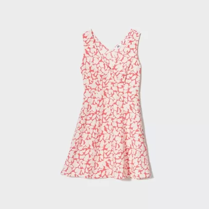 Uniqlo Printed V Neck Sleeveless Mini Dress Women Red