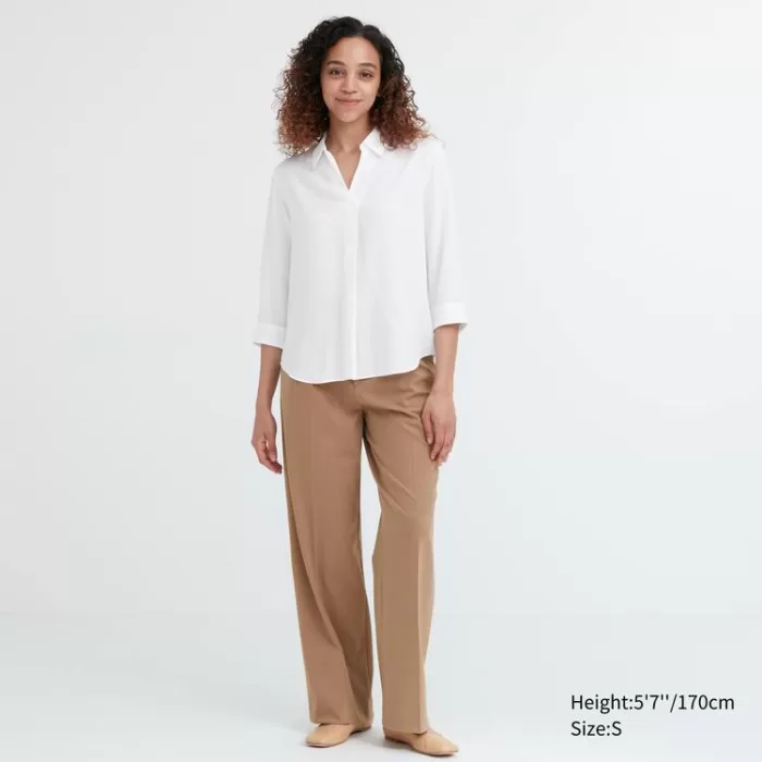 Uniqlo Rayon 3/4 Sleeve Women’s White Blouses