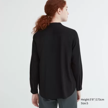 Uniqlo Rayon Pintuck Long Sleeved Women’s Blouses Black