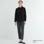 Uniqlo Rayon Pintuck Long Sleeved Women’s Blouses Black