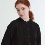 Uniqlo Rayon Pintuck Long Sleeved Women’s Blouses Black