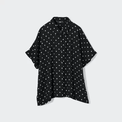 Uniqlo Rayon Short Sleeve Blouses Women Black