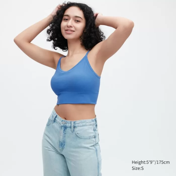 Uniqlo Ribbed Cropped Camisole Bras Women Blue