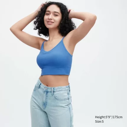 Uniqlo Ribbed Cropped Camisole Tops Women Blue