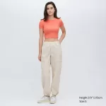 Uniqlo Ribbed Cropped Crew Neck T-Shirt Women Orange