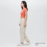 Uniqlo Ribbed Cropped Crew Neck T-Shirt Women Orange