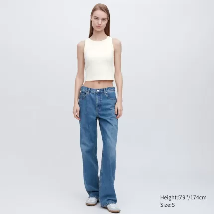 Uniqlo Ribbed Cropped Sleeveless Tops Women White