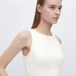 Uniqlo Ribbed Cropped Sleeveless Tops Women White