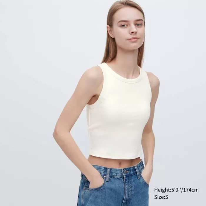 Uniqlo Ribbed Cropped Sleeveless Tops Women White