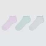 Uniqlo Ribbed Short Socks (Three Pairs) Kids Pink Green Grey