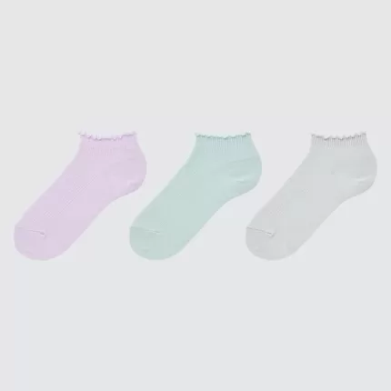 Uniqlo Ribbed Short Socks (Three Pairs) Kids Pink Green Grey