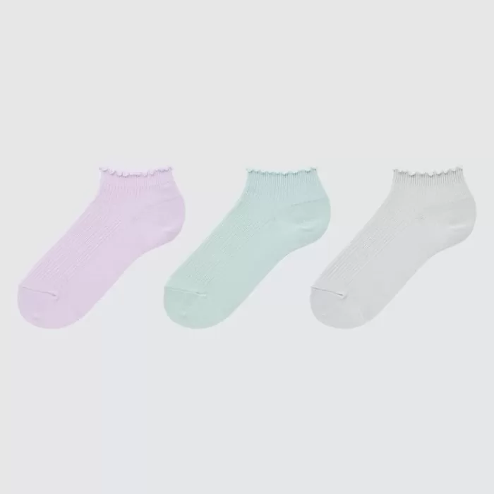 Uniqlo Ribbed Short Socks (Three Pairs) Kids Pink Green Grey