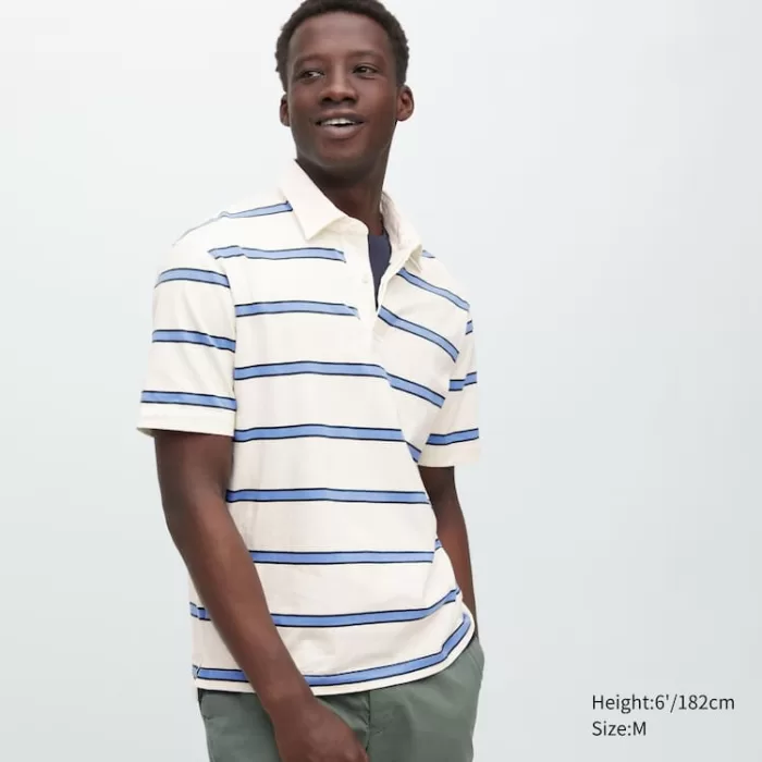 Uniqlo Rugger Striped Polo Shirt Men White