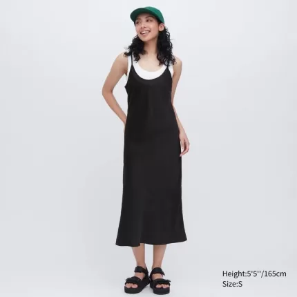 Uniqlo Satin Camisole Dress Women Black