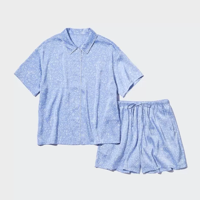 Uniqlo Satin Printed Pajamas (Short Sleeve) Women’s Homewear Blue