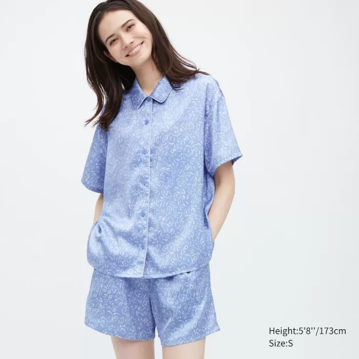 Uniqlo Satin Printed Pajamas (Short Sleeve) Women’s Homewear Blue