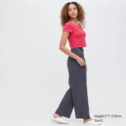 Uniqlo Seersucker Easy Women’s Pants Dark Grey