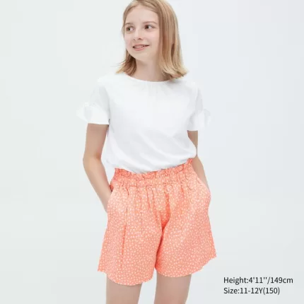 Uniqlo Seersucker Flower Print Easy Shorts Kids Light Orange